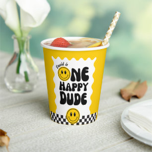 One Happy Dude Happy Face Wavy 1st Birthday Paper Cups