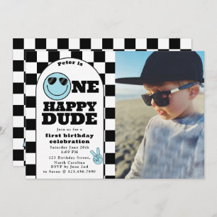 One Happy Dude Invite 1st First Birthday Boy Photo