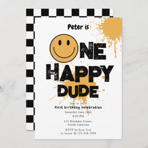 One Happy Dude Invite 1st First Birthday Cute Boy