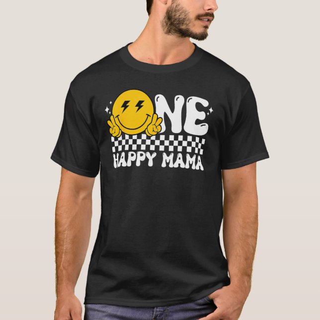 One Happy Dude Mama Mum Groovy 1st Birthday Family T-Shirt (Front)