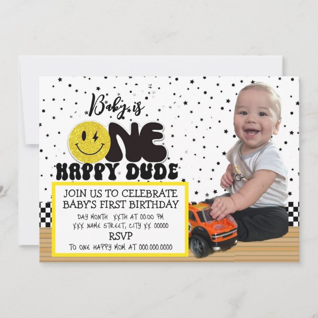 One Happy Dude Milestone Photo Invites (Front)