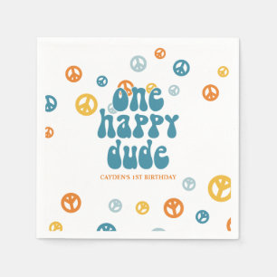 One Happy Dude Retro Boy birthday Paper Plates Napkin