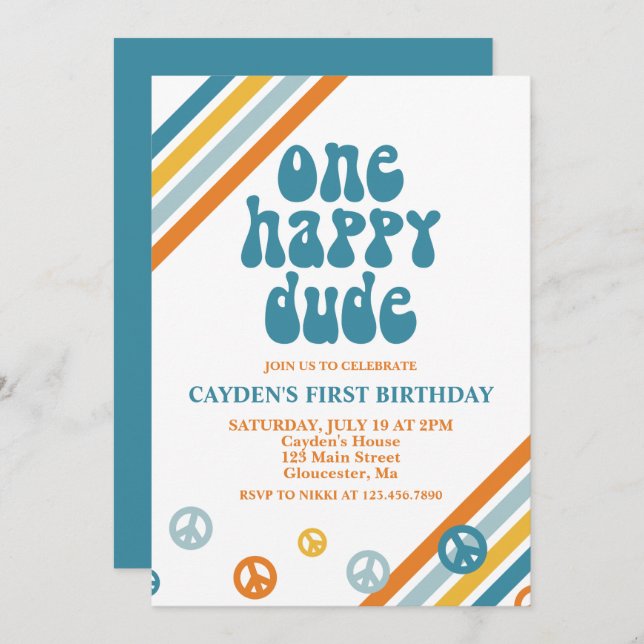 One Happy Dude Retro Boy First Birthday Invitation (Front/Back)