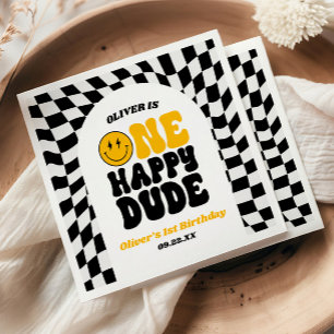 One Happy Dude Retro First 1st Birthday Party Napkin