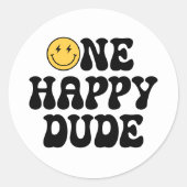One Happy Dude Retro Happy Face 1st Birthday Classic Round Sticker (Front)