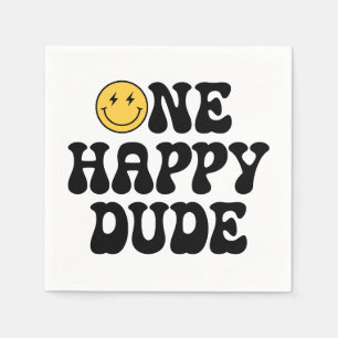 One Happy Dude Retro Happy Face 1st Birthday Napkin