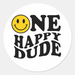 One Happy Dude   Retro Preppy Smile 1st Birthday  Classic Round Sticker