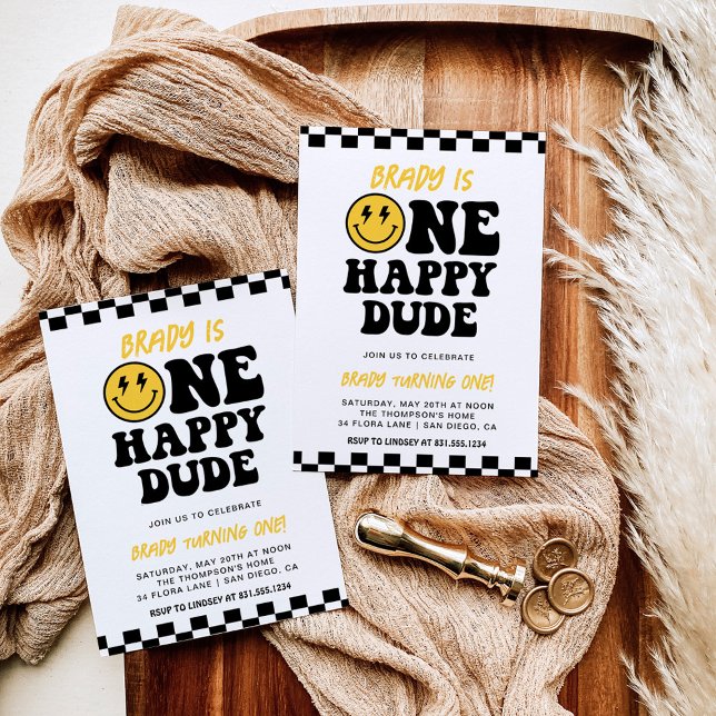 One Happy Dude | Smile Face Boy 1st Birthday Invitation (Creator Uploaded)