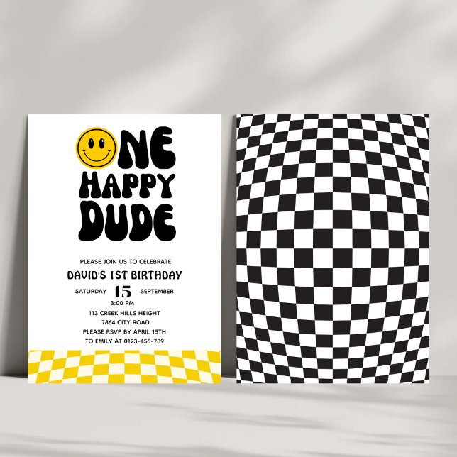 One Happy Dude Smile Face Boy First Birthday  Invitation (Creator Uploaded)