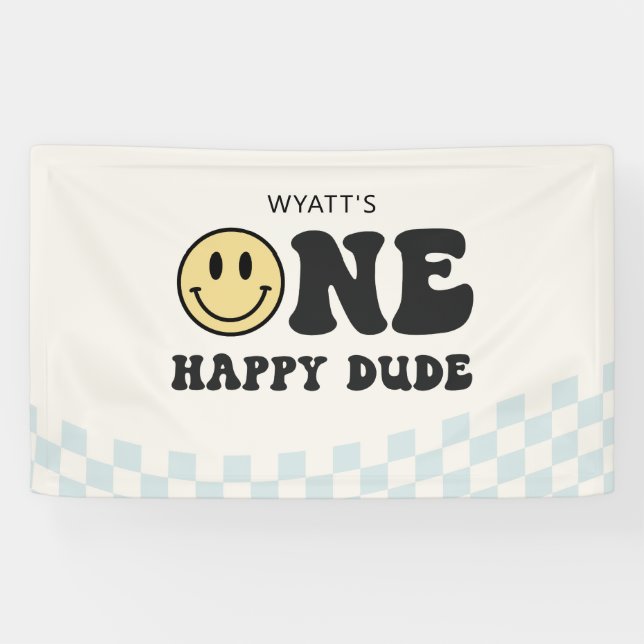 One Happy Dude Smile Face First Birthday Banner (Horizontal)