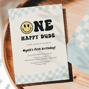 One Happy Dude Smiley 1st Birthday Invitation
