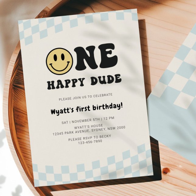One Happy Dude Smiley 1st Birthday Invitation (Creator Uploaded)