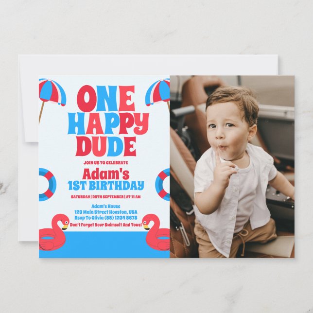 One Happy Dude Tropical Summer 1st Birthday  Invitation (Front)