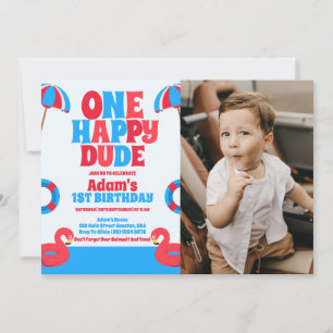 One Happy Dude Tropical Summer 1st Birthday  Invitation