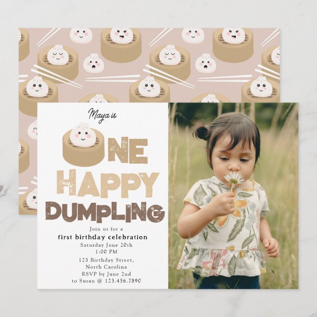 One Happy Dumpling Invite 1st First Birthday Photo (Front/Back)