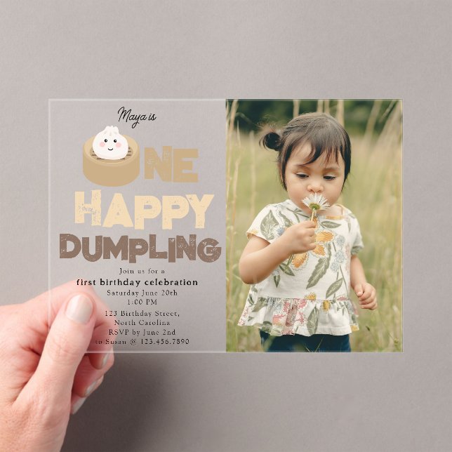 One Happy Dumpling Invite 1st First Birthday Photo Acrylic Invitations (Insitu (Handheld))
