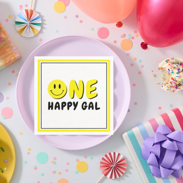 One Happy Gal 1st Birthday Party Yellow Smiley Napkin (Creator Uploaded)