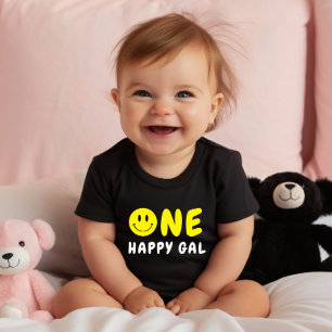 One Happy Gal 1st Birthday Yellow Smiley Baby T-Shirt