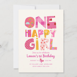 One Happy Girl 1st Birthday Party Invitation