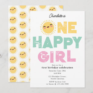 One Happy Girl Birthday Invite 1st Birthday Sun