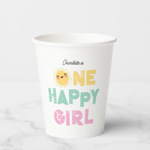One Happy Girl Birthday Invite 1st Birthday Sun Paper Cups