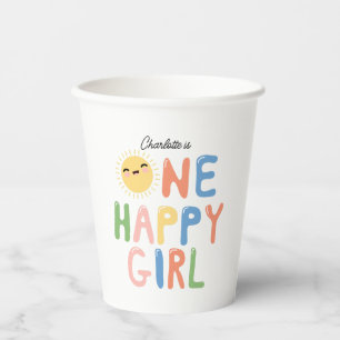 One Happy Girl Birthday Invite 1st Birthday Sun Paper Cups