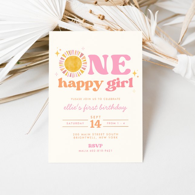One Happy Girl Boho Sun First Birthday Invitation (Creator Uploaded)