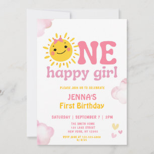ONE HAPPY GIRL FIRST BIRTHDAY INVITATION