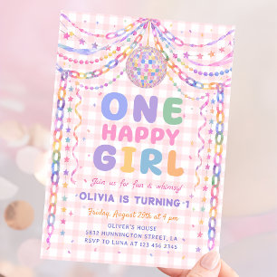 One Happy Girl Paper Chain Disco Birthday Invitation