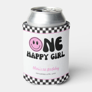 One Happy Girl Pink Happy Face Birthday Can Cooler