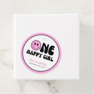 One Happy Girl Pink Happy Face Birthday Favour Tags