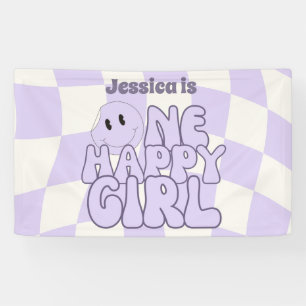 One Happy Girl Retro Pink 1'st Birthday Party  Banner