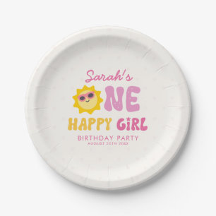 One Happy Girl Retro Sun First Birthday Paper Plate