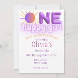One Happy Girl, Sun theme Birthday Invitations 