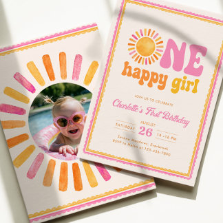 One Happy Girl Sunshine 1st Birthday  Invitation
