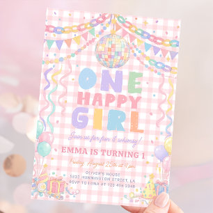 One Happy Girl Whimsical Disco Birthday Invitation