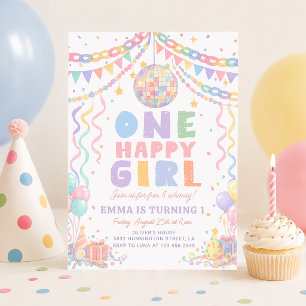 One Happy Girl Whimsical Disco Birthday Invitation