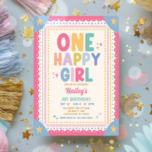 One Happy Girl Whimsical Girl 1st Birthday Party Invitation