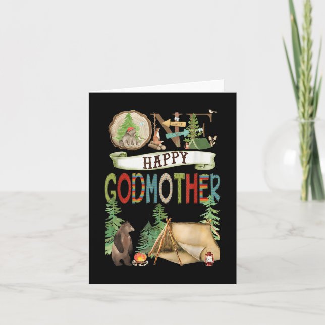 One Happy Godmother Camper First Birthday Camng Be Card (Front)