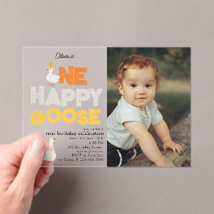 One Happy Goose Invite 1st  First Birthday Photo Acrylic Invitations
