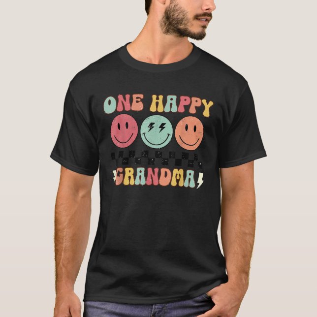 One Happy Grandma Groovy 1st Birthday Dude Matchin T-Shirt (Front)