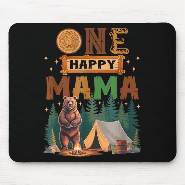 One Happy Mama Camper 1st Birthday Camng Bear  Mouse Mat (Front)