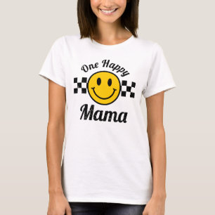 One Happy Mama Yellow Smile Face Birthday Matching T-Shirt