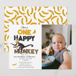 One Happy Monkey Cute 1st First Birthday Photo Invitation