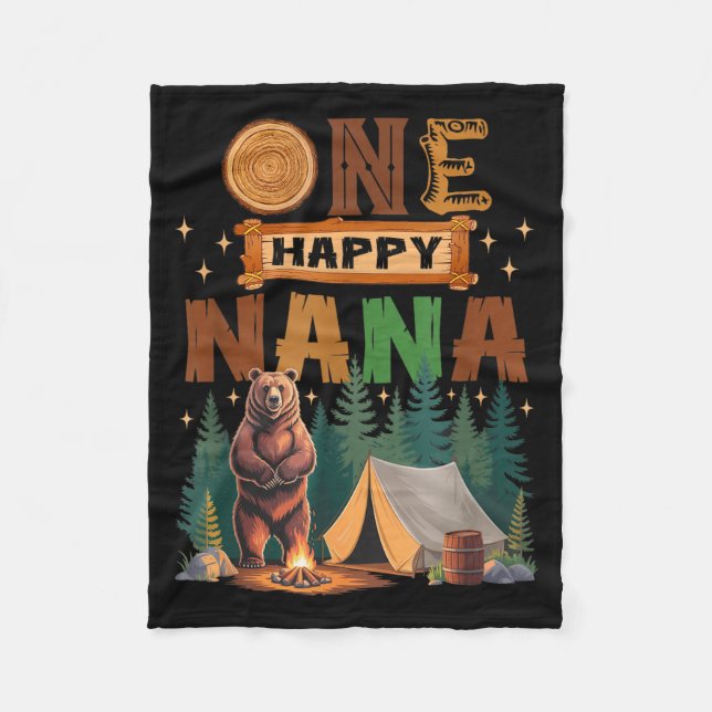 One Happy Nana Camper 1st Birthday Camng Bear  Fleece Blanket (Front)