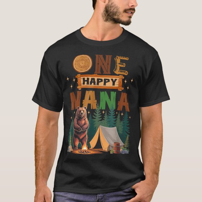 One Happy Nana Camper 1st Birthday Camng Bear  T-Shirt (Front)