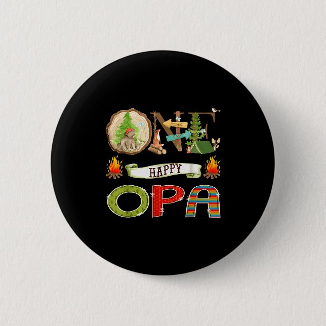 One Happy Opa Camper 1st Birthday Camng Bear  6 Cm Round Badge (Front)
