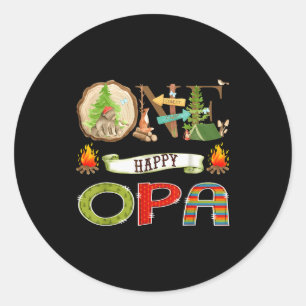 One Happy Opa Camper 1st Birthday Camng Bear  Classic Round Sticker