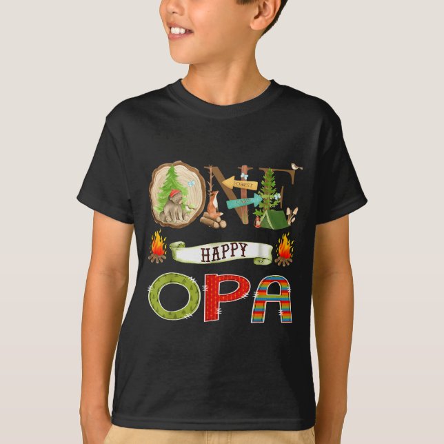One Happy Opa Camper 1st Birthday Camng Bear  T-Shirt (Front)