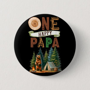 One Happy Papa Camper First Birthday Camping Bear 6 Cm Round Badge